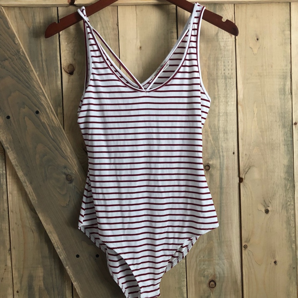White + Red Stripe Bodysuit
